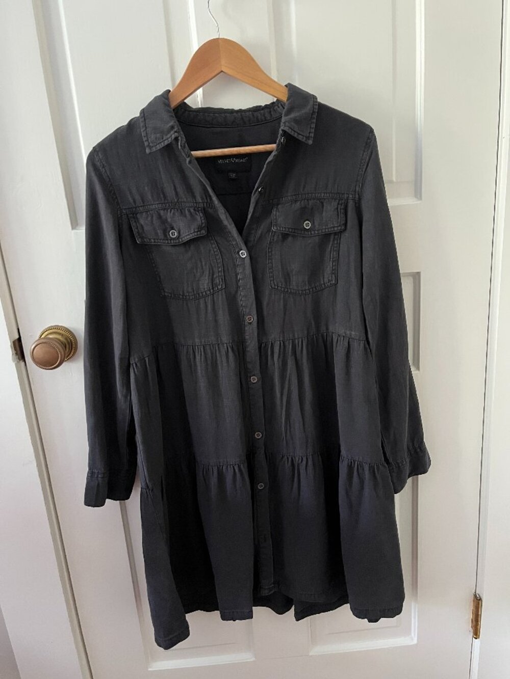 Velvet Heart Black Tiered Button-Front Shirt Dress Size XS